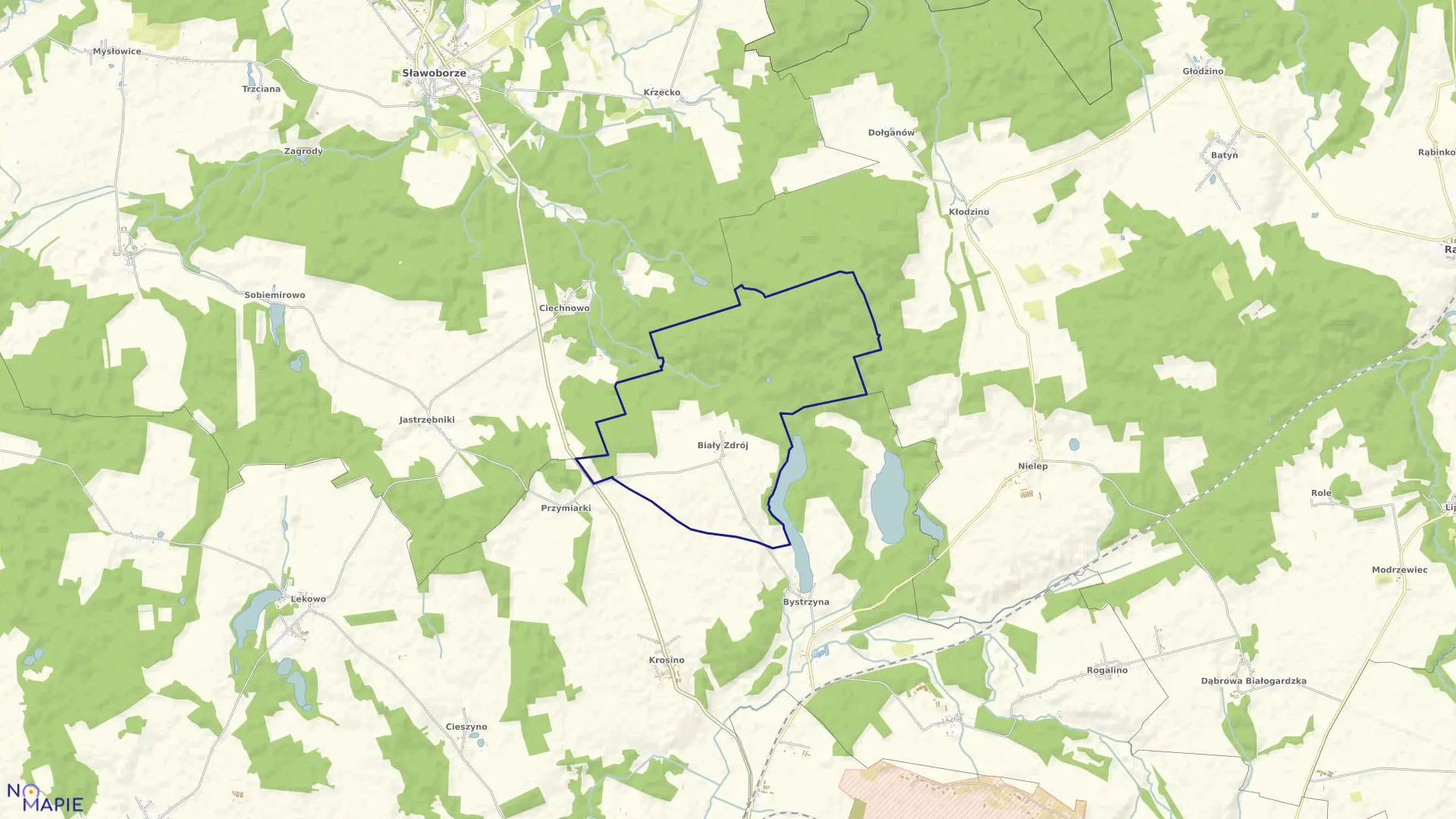 Mapa obrębu Biały Zdrój w gminie Sławoborze