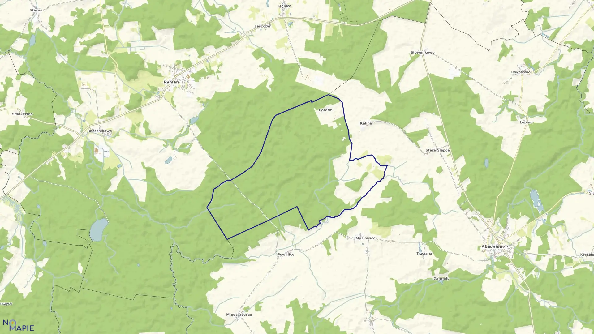 Mapa obrębu Poradź w gminie Sławoborze