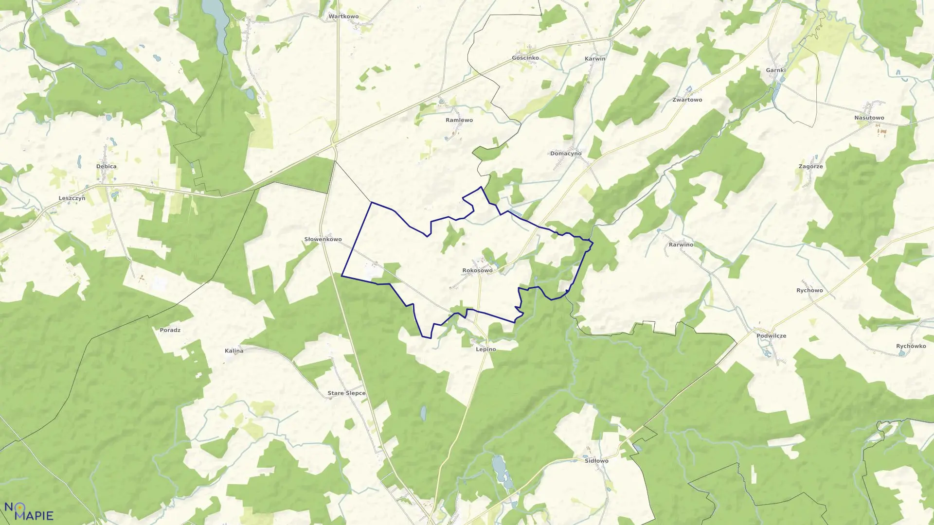 Mapa obrębu Rokosowo w gminie Sławoborze