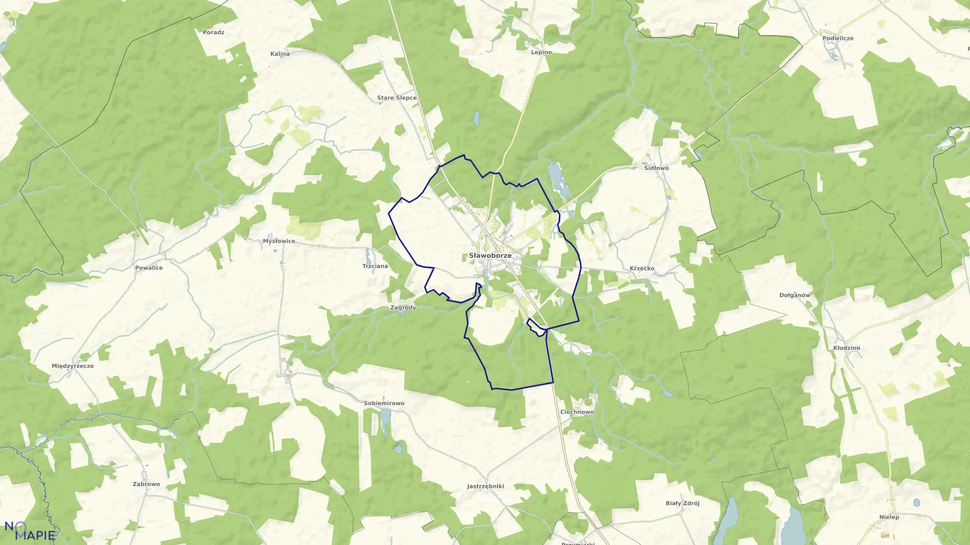 Mapa obrębu Sławoborze w gminie Sławoborze