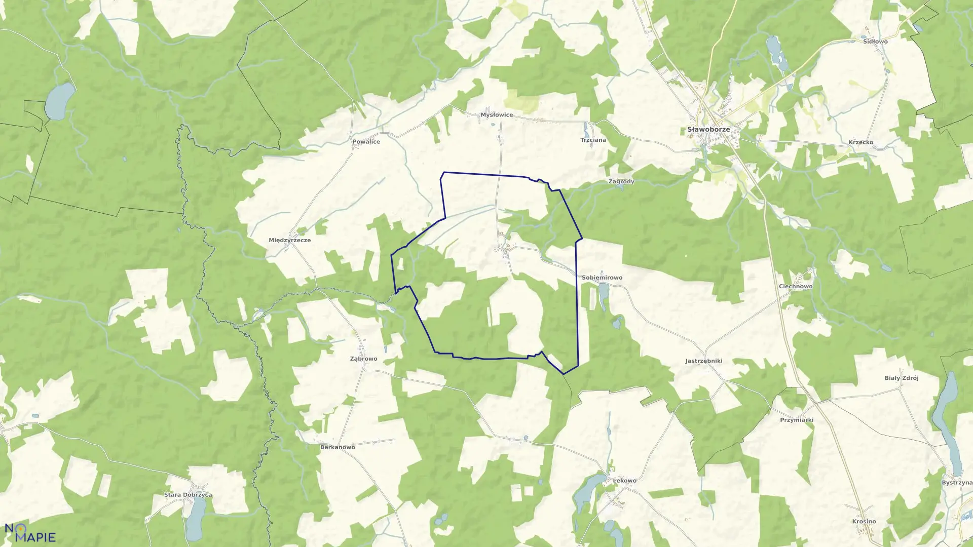 Mapa obrębu Słowieńsko w gminie Sławoborze