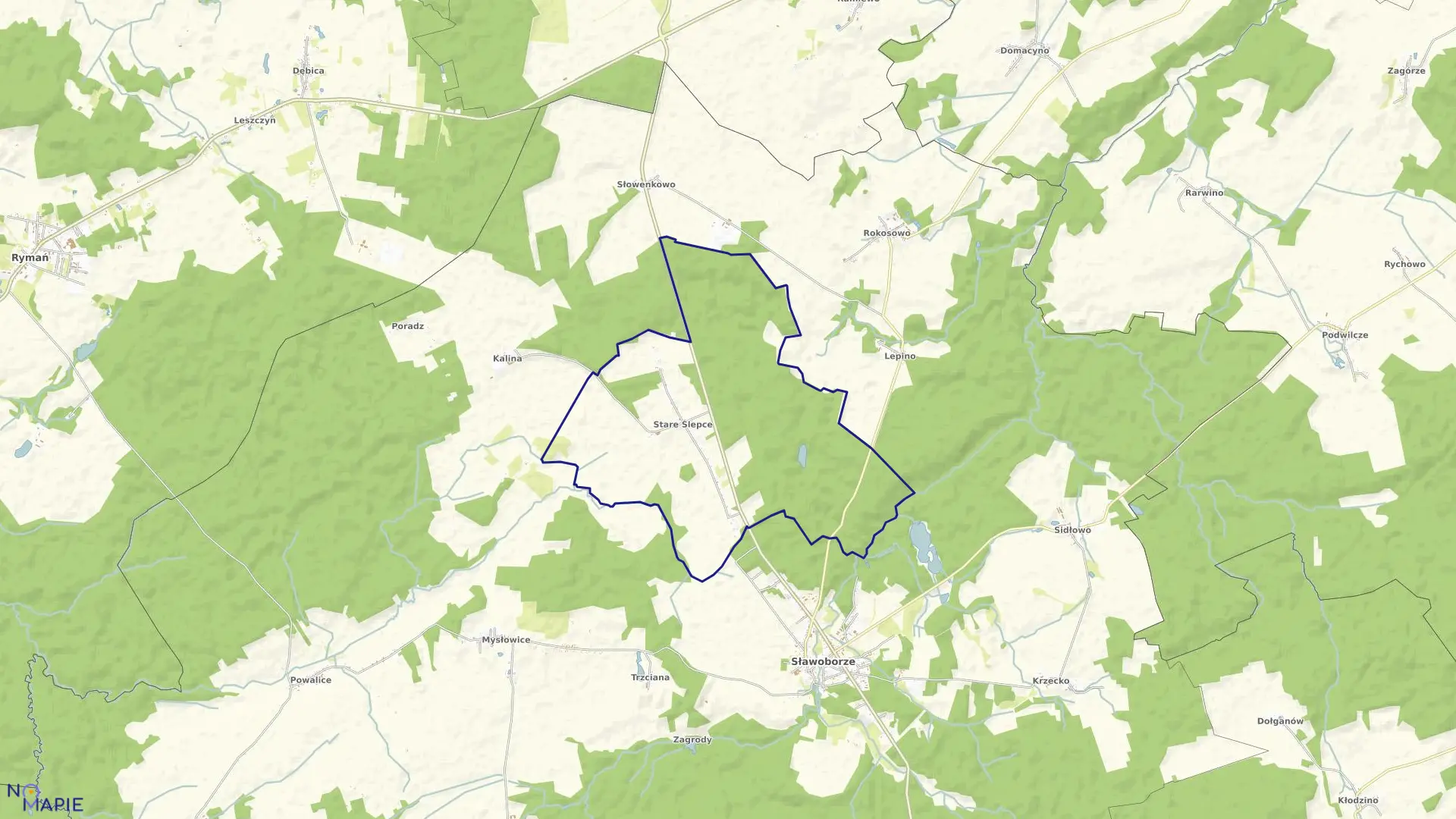 Mapa obrębu Stare Ślepce w gminie Sławoborze