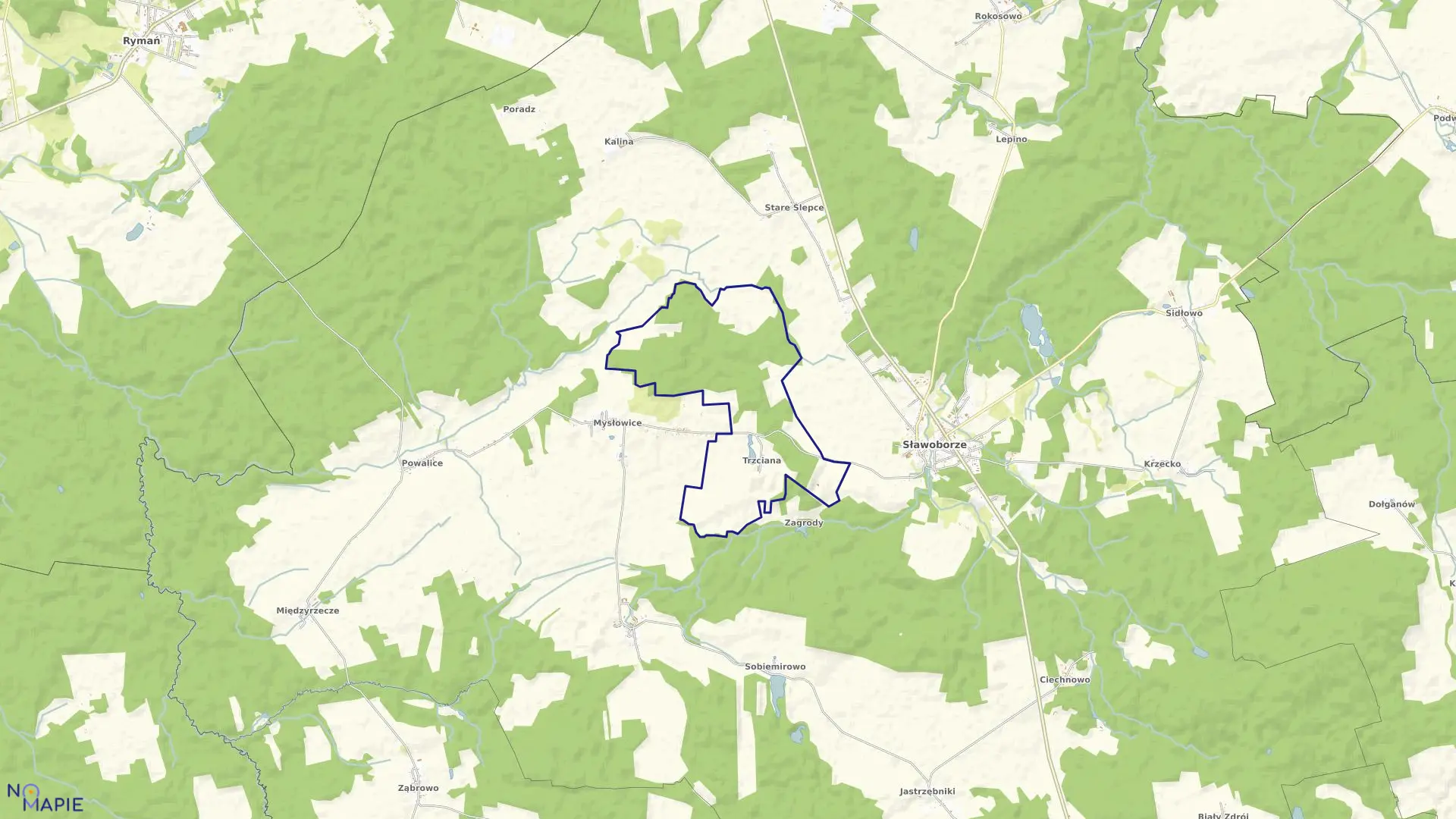 Mapa obrębu Trzciana w gminie Sławoborze